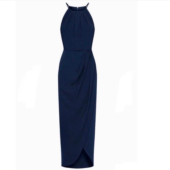 SHONA JOY: Core High Neck Ruched Navy Dress (NWT) - Picture 5 of 10